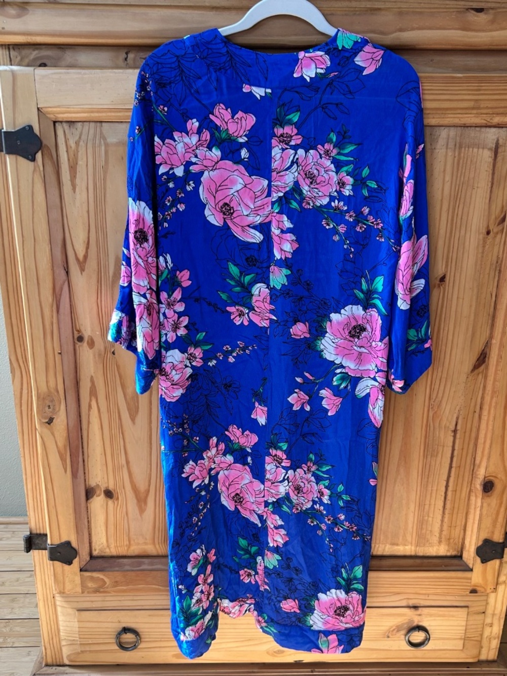 G.I.L.I. Kimono Robe Floral Duster‎ Cardigan 3/4 Wide Sleeves 100% Viscose XS - Picture 6 of 9